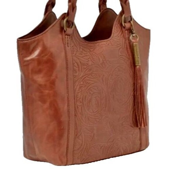 The Sak Sierra Brown Tooled Leather Shopper Tote Shoulder Bag Purse w/Tassel - Picture 2 of 16